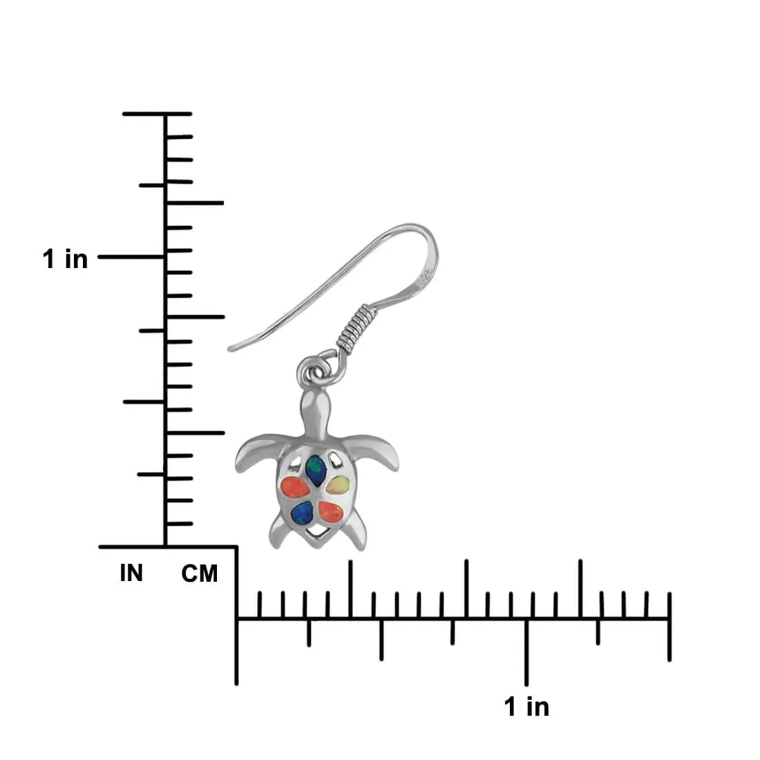 Sterling Silver Synthetic Opal Turtle Plumeria Dangle Earrings