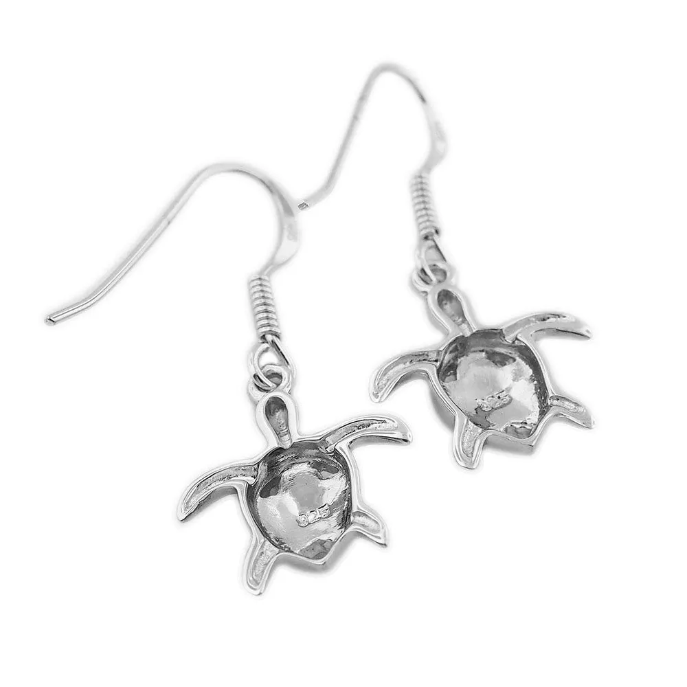 Sterling Silver Synthetic Opal Turtle Plumeria Dangle Earrings