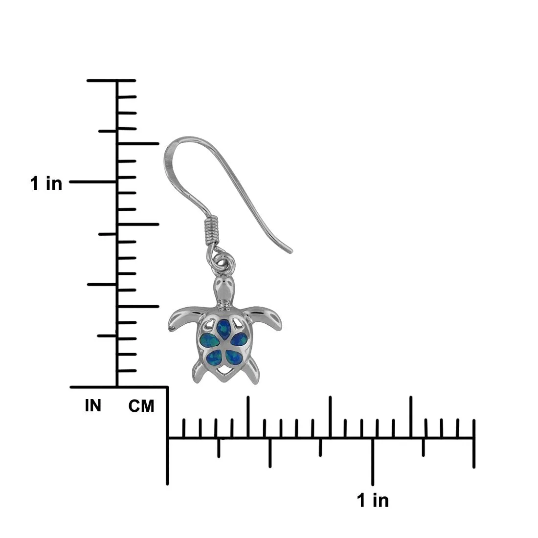 Sterling Silver Synthetic Opal Turtle Plumeria Dangle Earrings