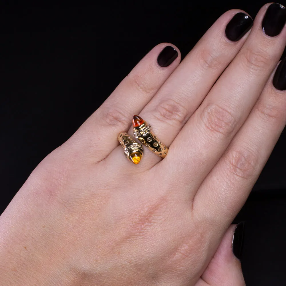 SUSY MOR CITRINE DIAMOND 18k 11.6gm COCKTAIL RING BYPASS CHAMPAGNE YELLOW GOLD