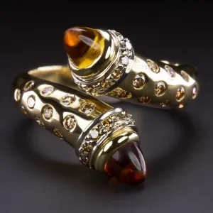SUSY MOR CITRINE DIAMOND 18k 11.6gm COCKTAIL RING BYPASS CHAMPAGNE YELLOW GOLD