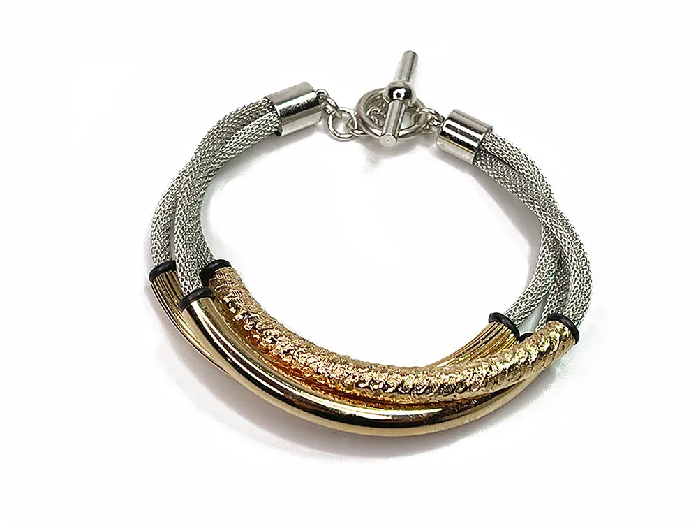 Three-Strand Mesh Bracelet with Textured Tubes