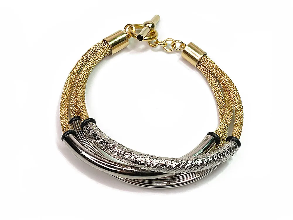 Three-Strand Mesh Bracelet with Textured Tubes
