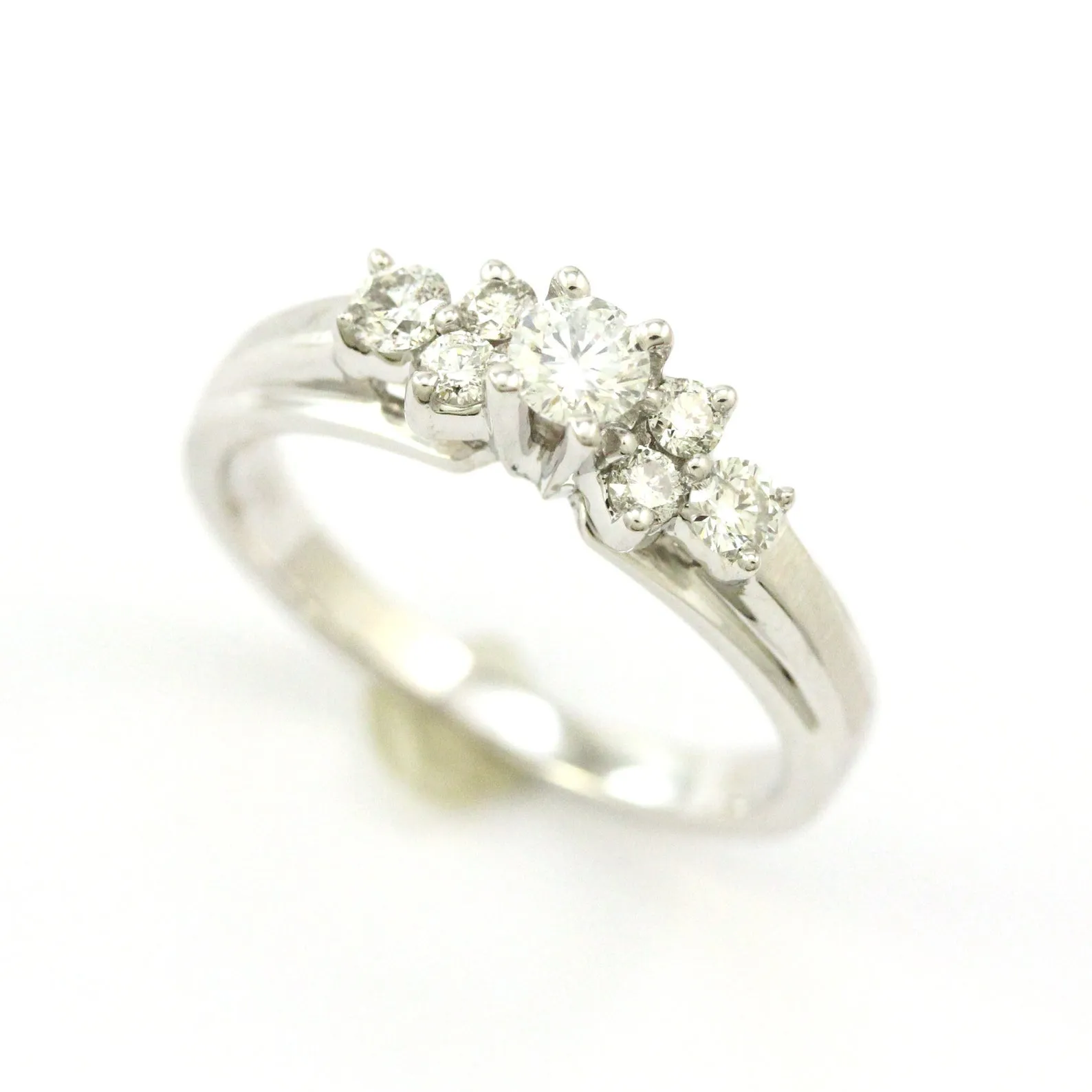 Vintage Antique 14k White Gold 7-Stone Diamond Engagement Ring, 0.55 ct.