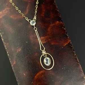 Vintage Edwardian Pearl Aquamarine Target Pendant Necklace