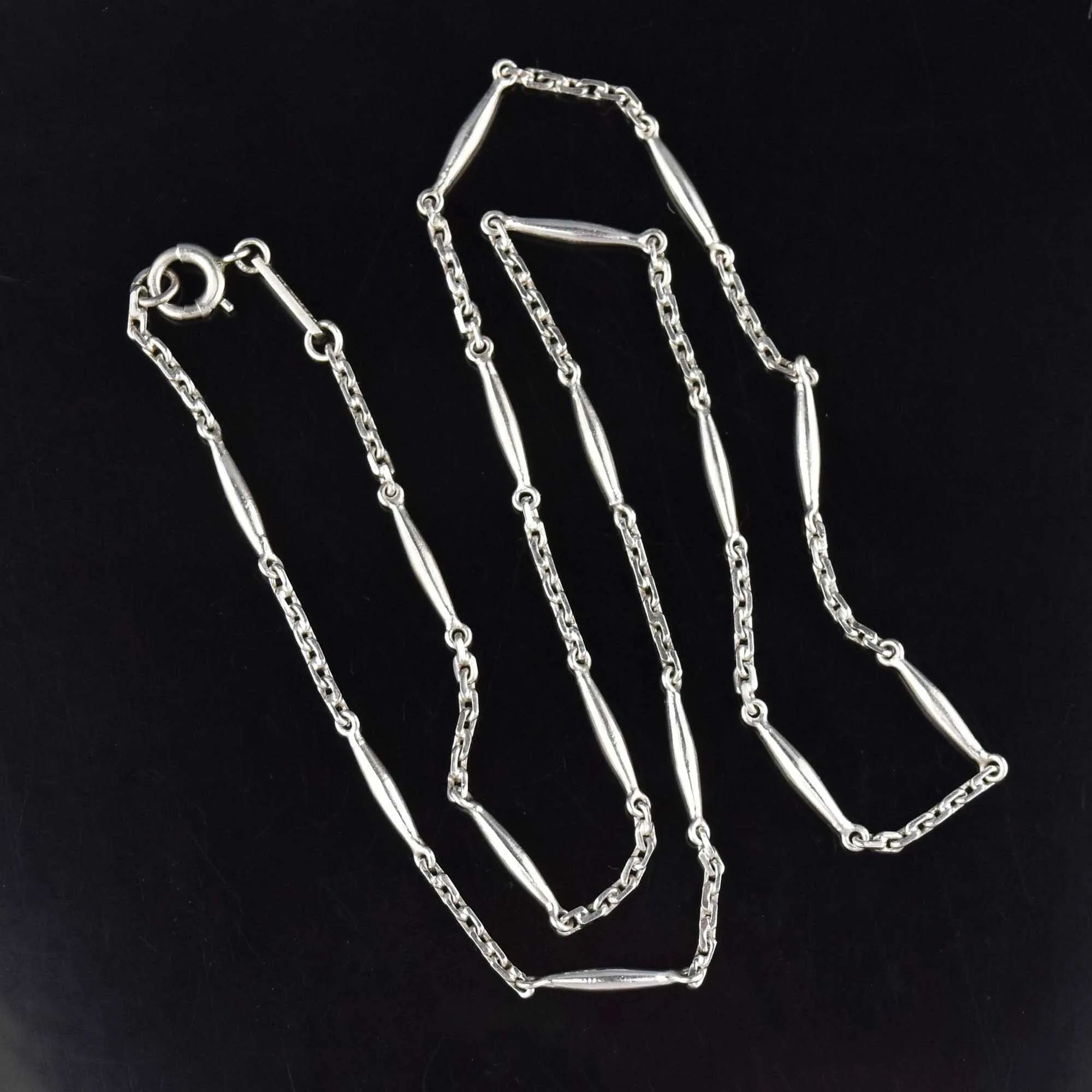 Vintage Long Platinum Watch Chain Necklace, 14.2 gms