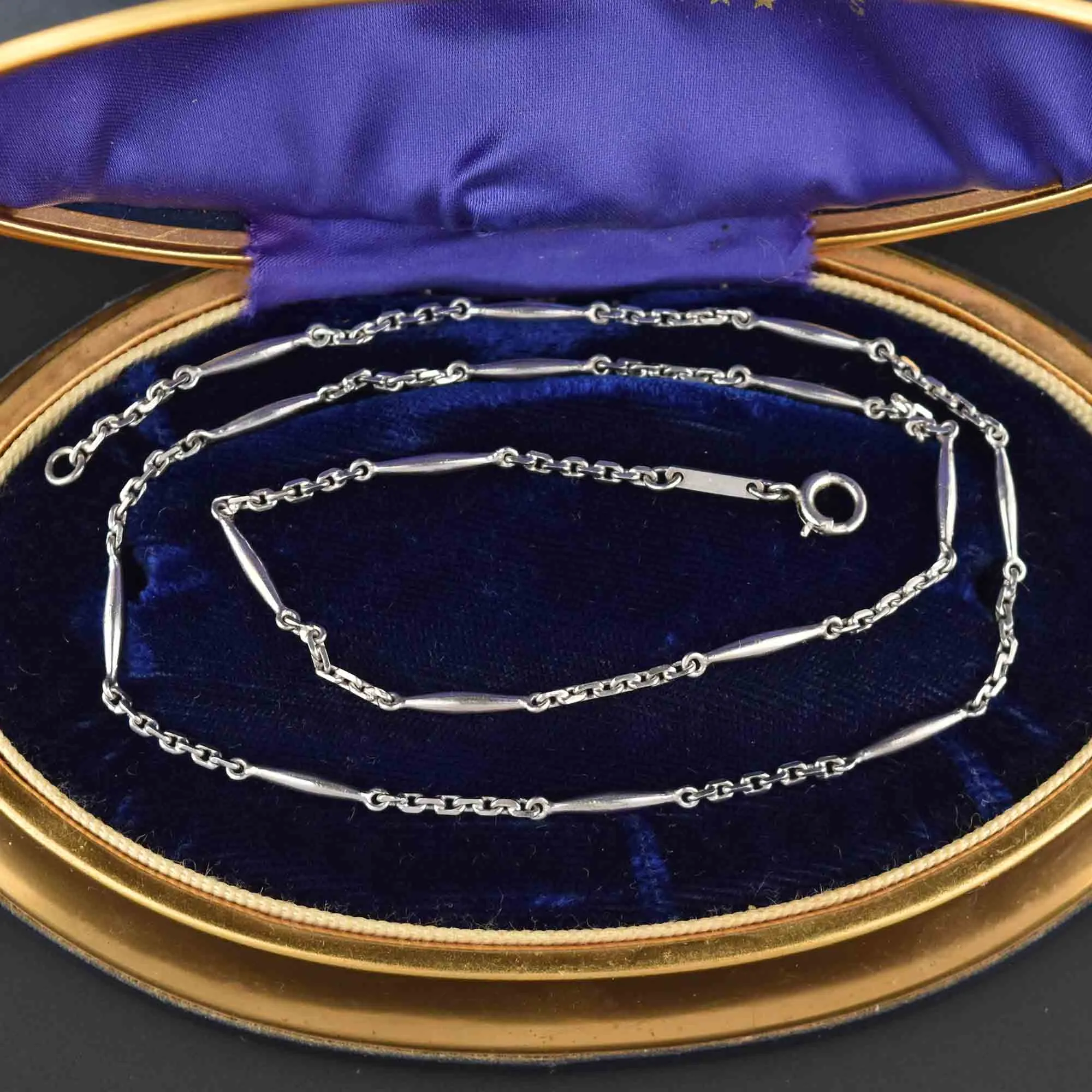 Vintage Long Platinum Watch Chain Necklace, 14.2 gms