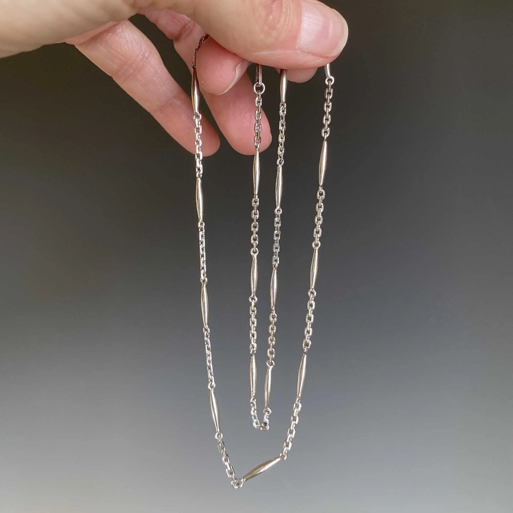 Vintage Long Platinum Watch Chain Necklace, 14.2 gms