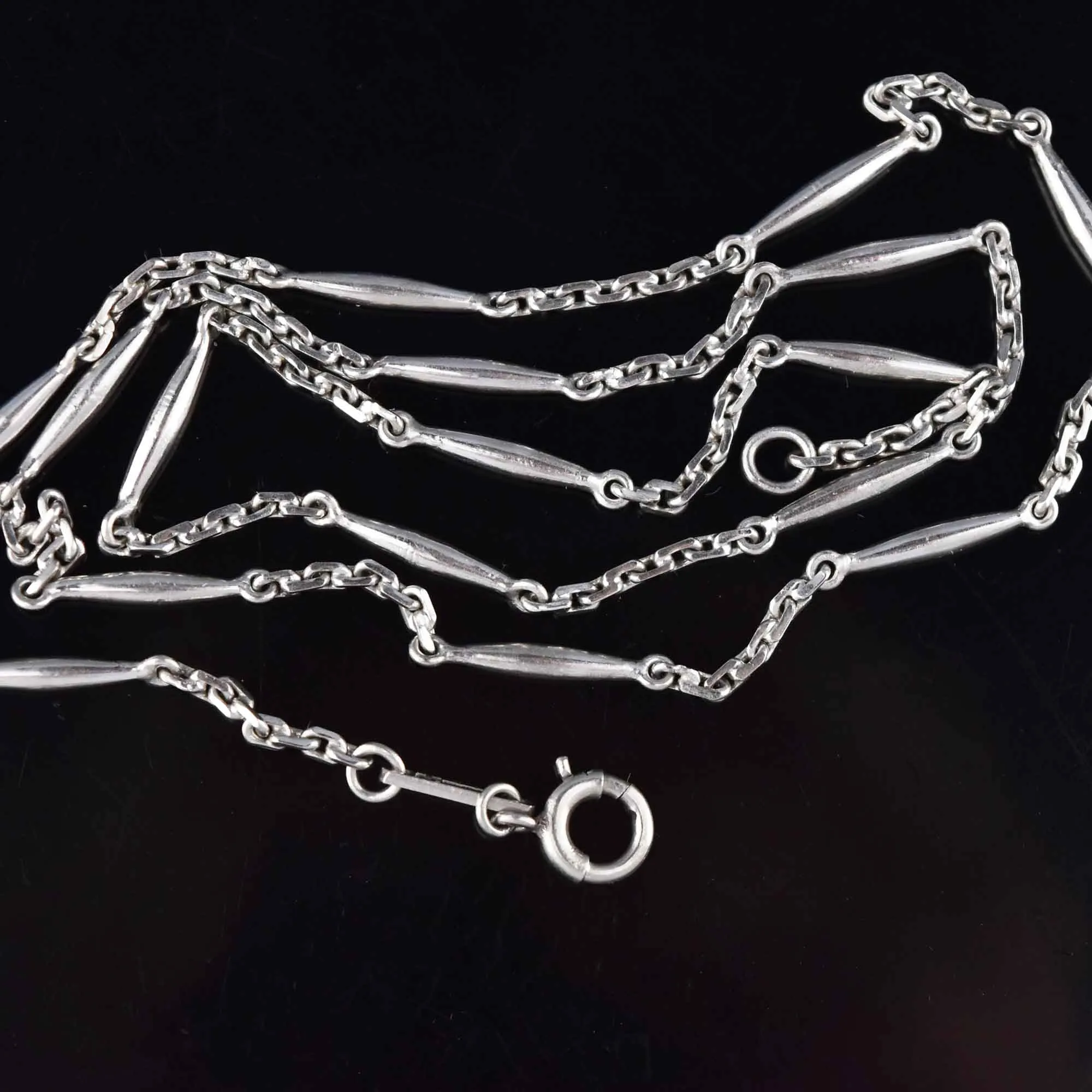 Vintage Long Platinum Watch Chain Necklace, 14.2 gms