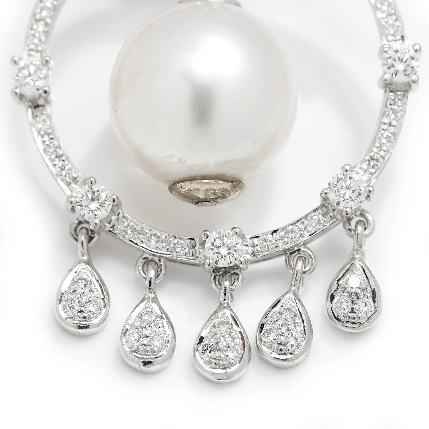 Vintage South Sea Pearl Chandelier Earrings with Diamonds White Gold