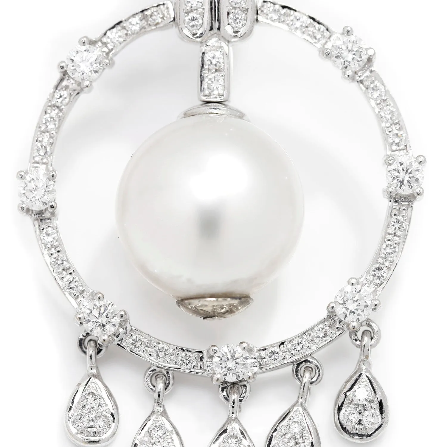 Vintage South Sea Pearl Chandelier Earrings with Diamonds White Gold
