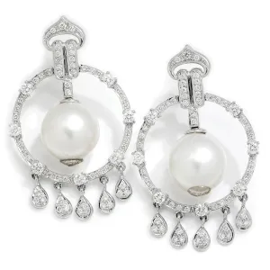 Vintage South Sea Pearl Chandelier Earrings with Diamonds White Gold