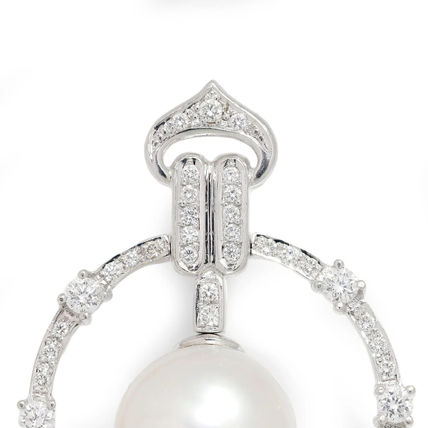 Vintage South Sea Pearl Chandelier Earrings with Diamonds White Gold