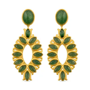 Water Lily Drop Earrings - Green Strawberry Quartz