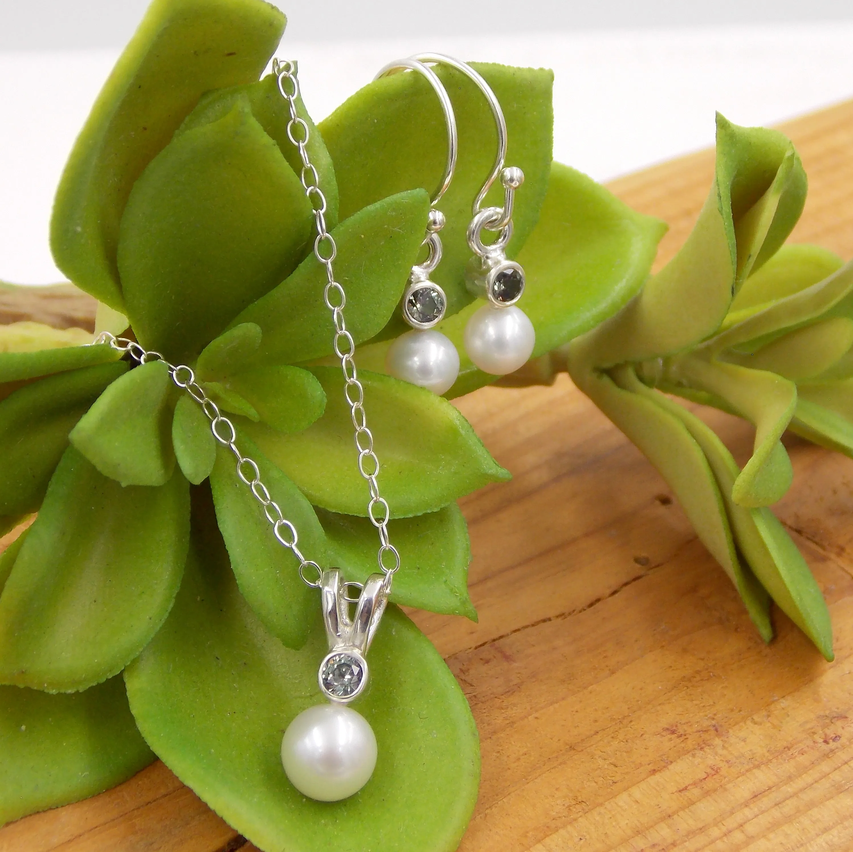 White Freshwater Pearl Birthstone Set: Sterling Silver