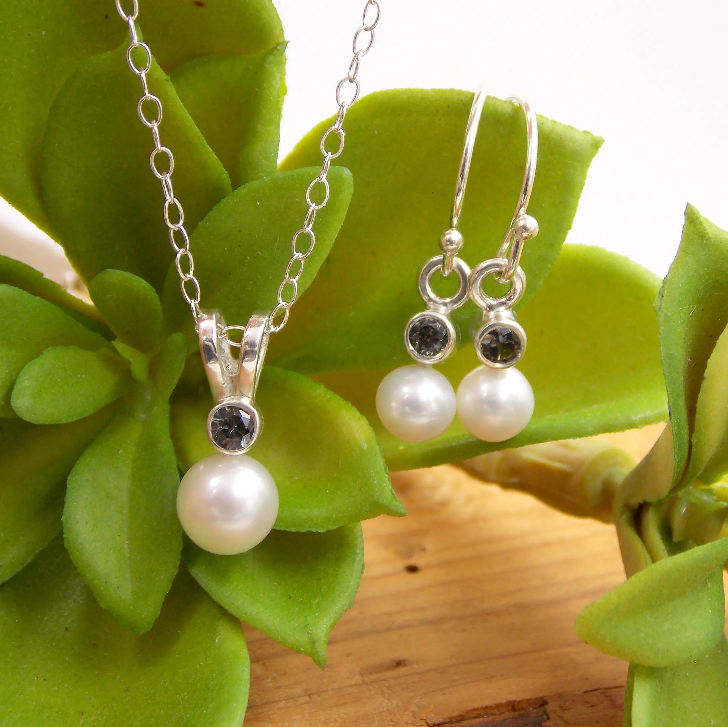 White Freshwater Pearl Birthstone Set: Sterling Silver