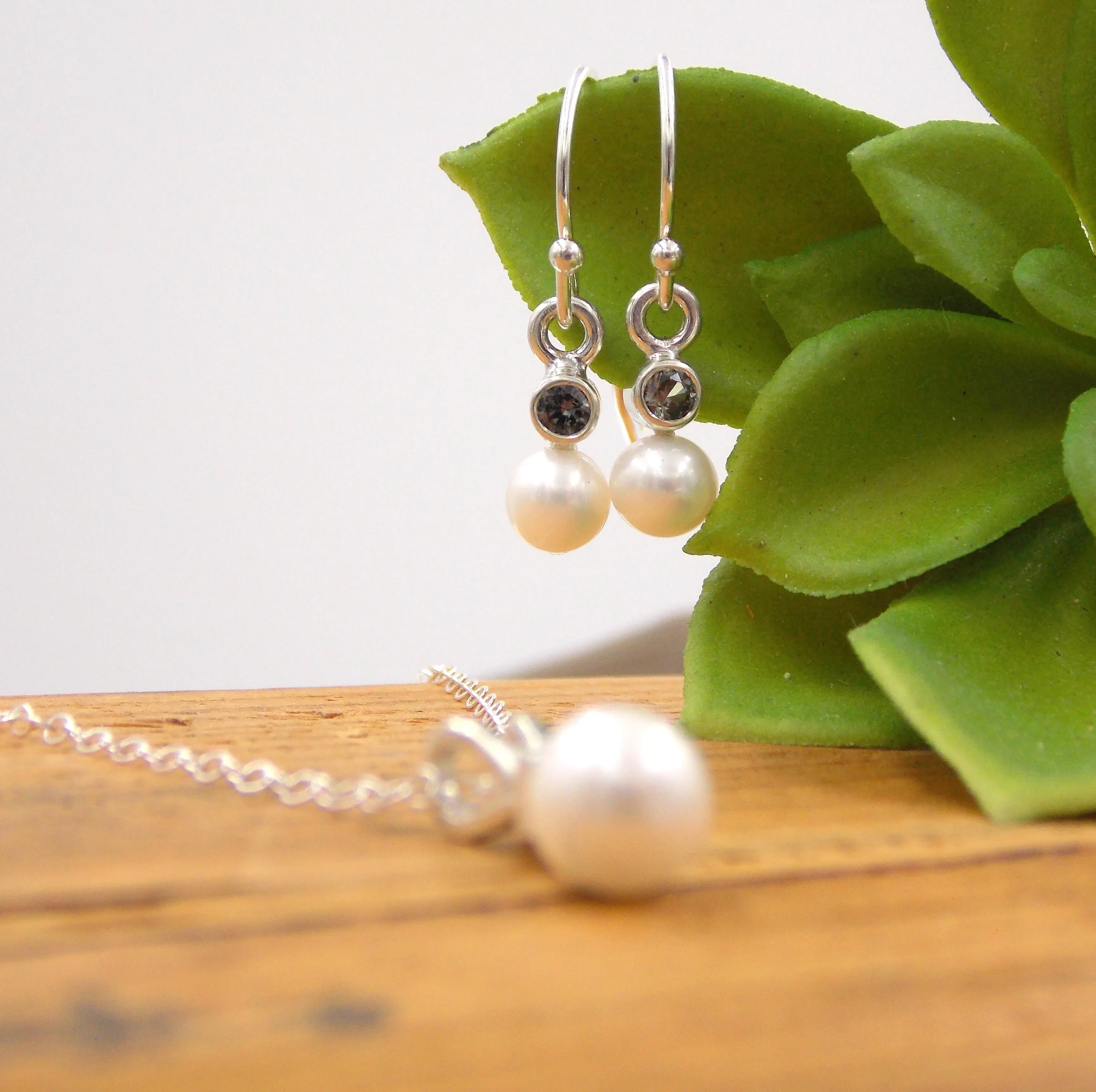 White Freshwater Pearl Birthstone Set: Sterling Silver