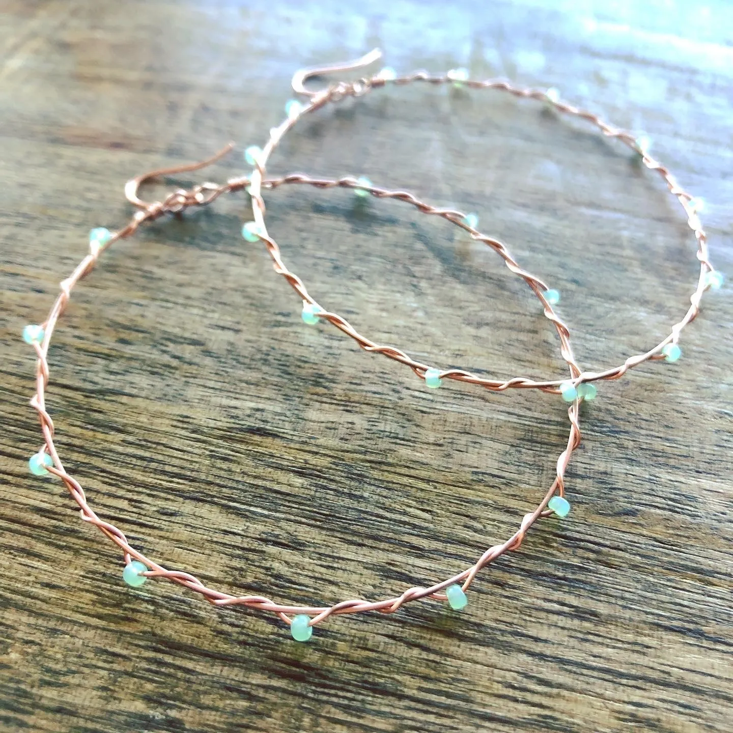 Wire Wrapped & Beaded Copper Hoop Earrings