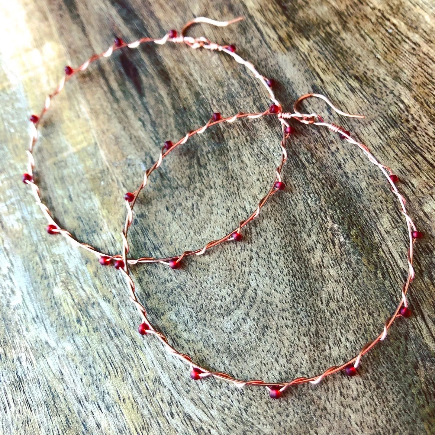 Wire Wrapped & Beaded Copper Hoop Earrings