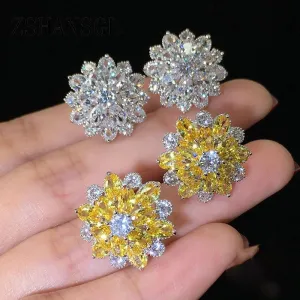 Women Clear Sterling Silver Yellow/White Daisy Flower Stud Earrings