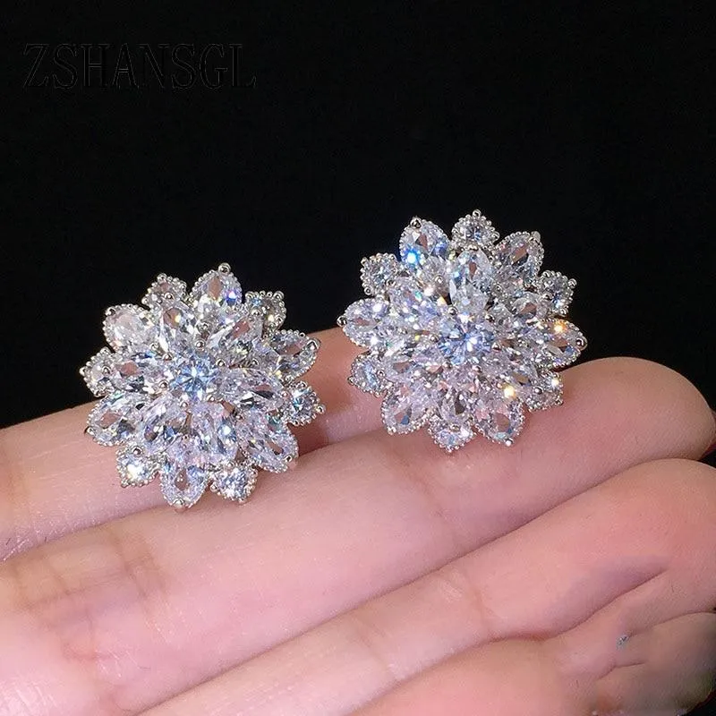 Women Clear Sterling Silver Yellow/White Daisy Flower Stud Earrings