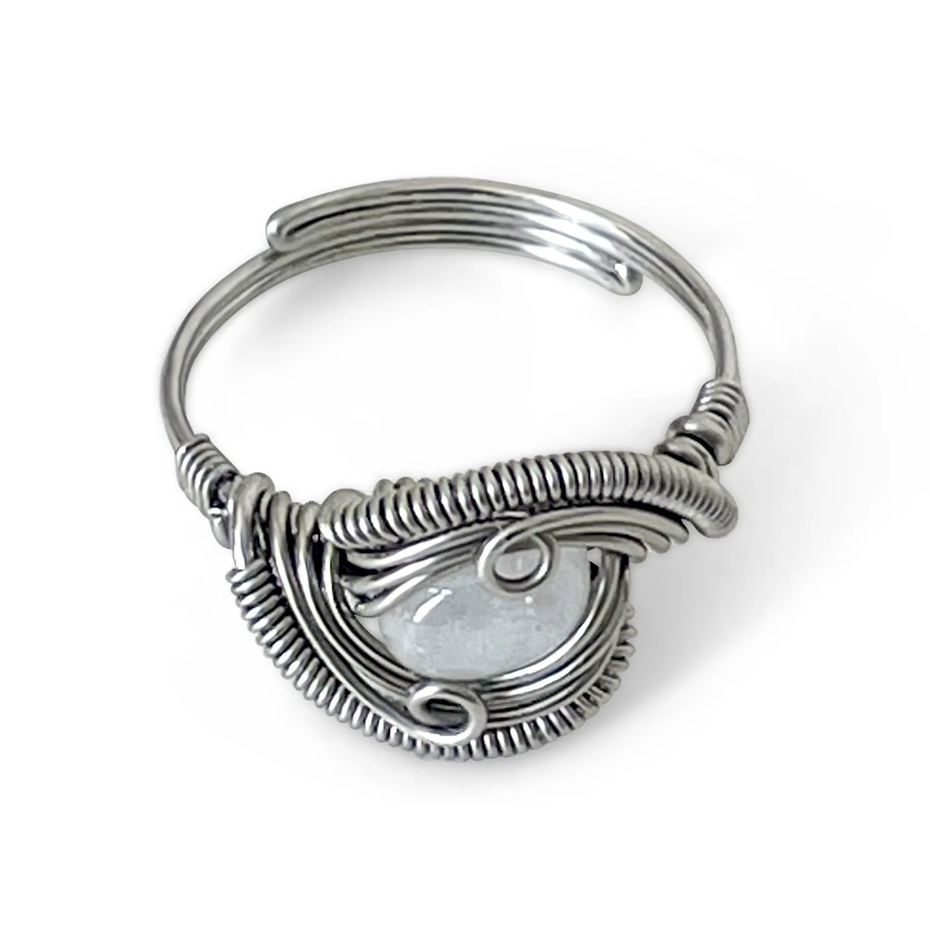 Wrapped Soft Clear Adjustable Moonstone (White Labradorite) Gemstone Ring