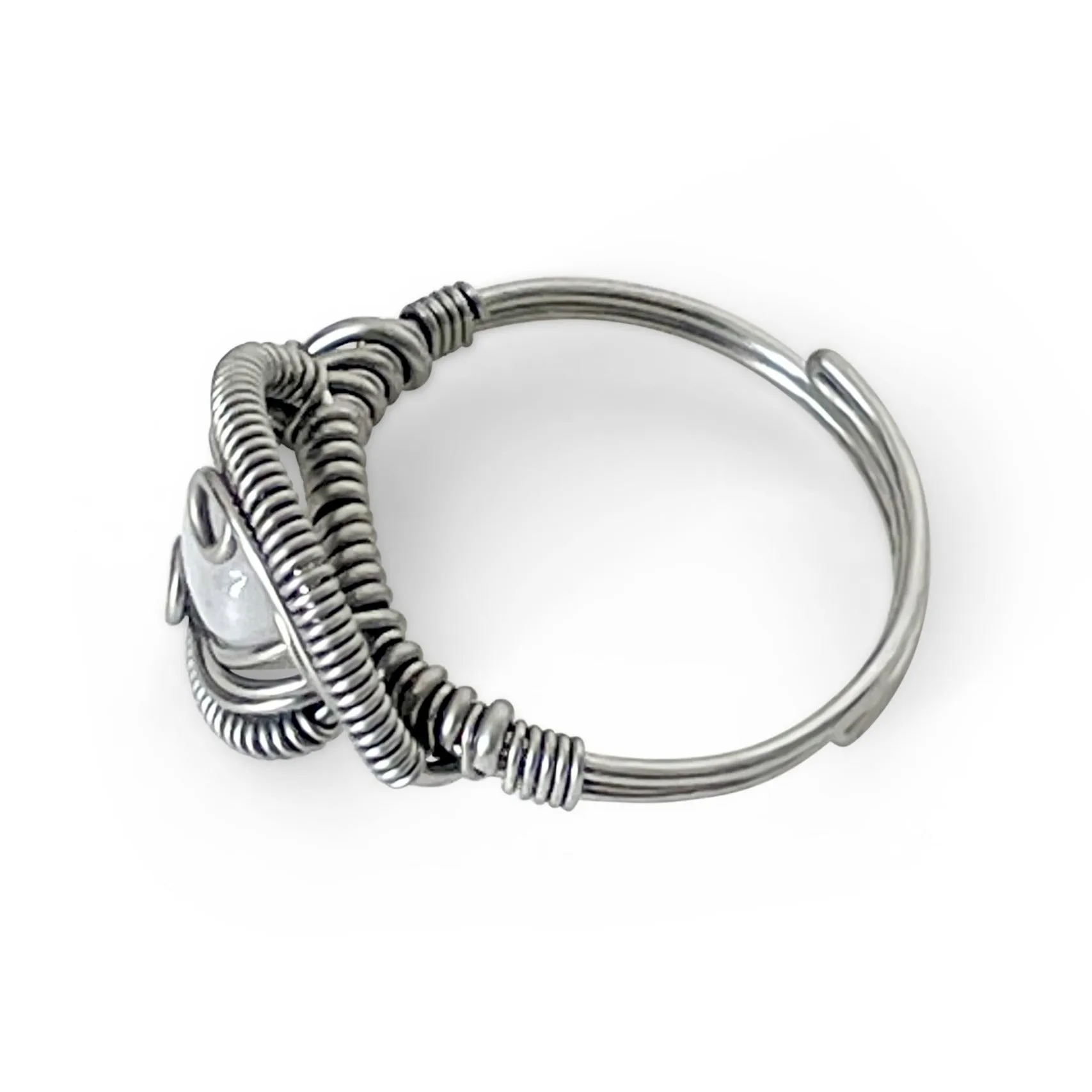Wrapped Soft Clear Adjustable Moonstone (White Labradorite) Gemstone Ring