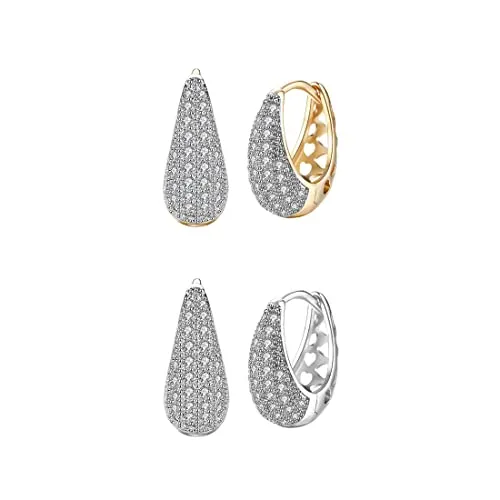 Yellow Chimes Hoop Earrings for Women Combo of 2 Pairs Classic Silver Gold Plated Crystals Hoop Earrings for Women and Girls