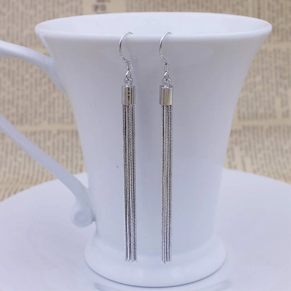 Yellow Chimes White Opal Western Style Long Chains Thread Long Dangle Drop Earrings Combo for Women and Girls
