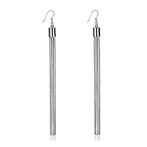Yellow Chimes White Opal Western Style Long Chains Thread Long Dangle Drop Earrings Combo for Women and Girls