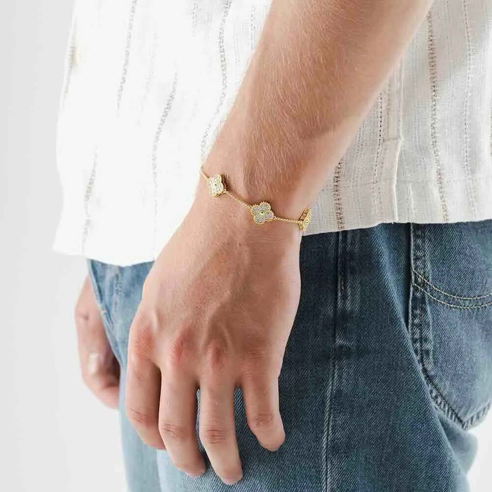Yellow Gold Agate Four Leaf Bracelet
