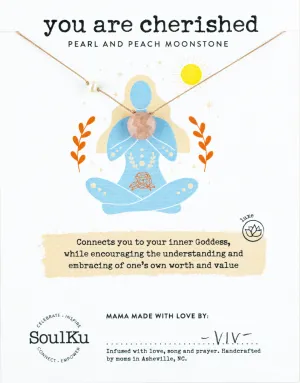 You Are Cherished Necklace - Pearl & Peach Moonstone