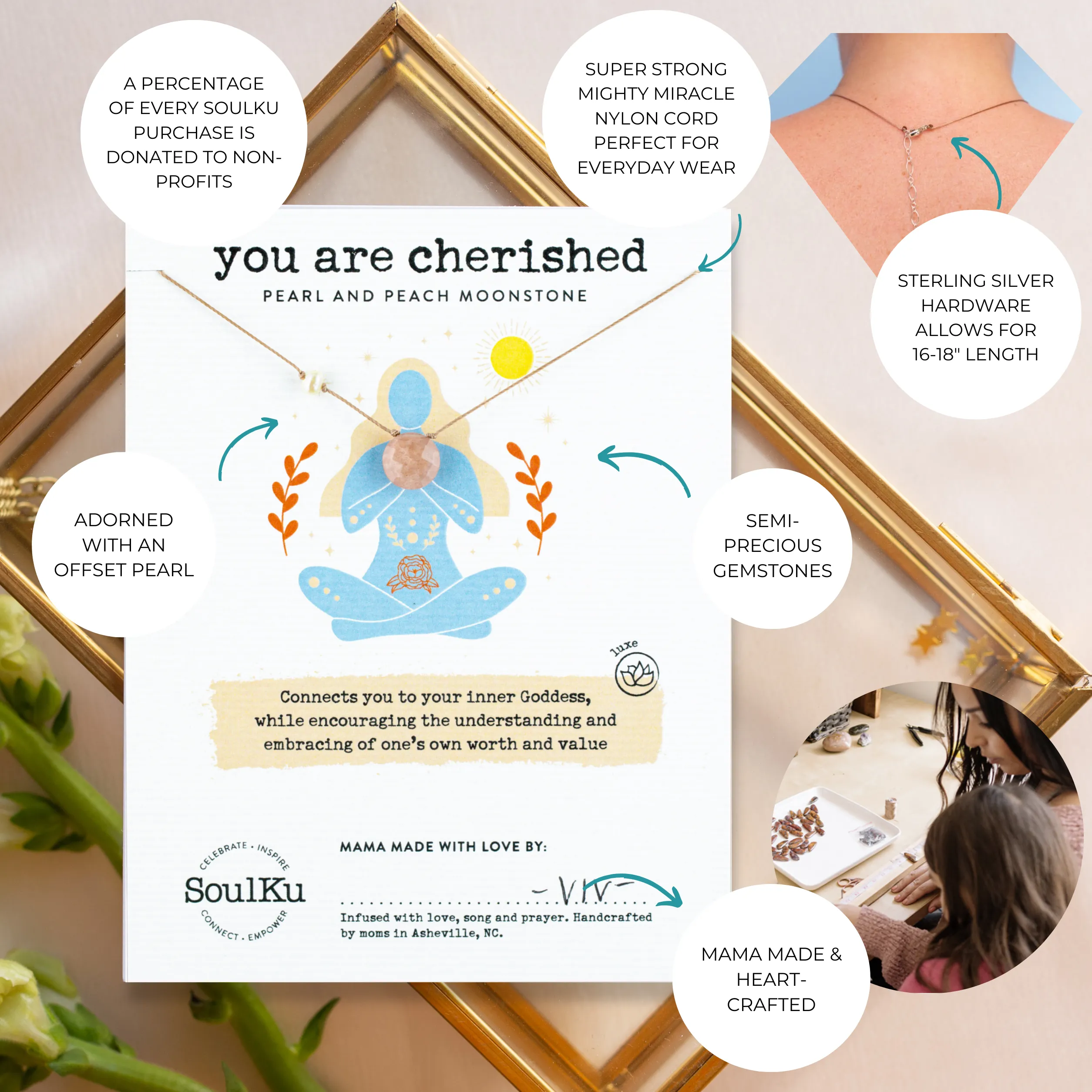 You Are Cherished Necklace - Pearl & Peach Moonstone