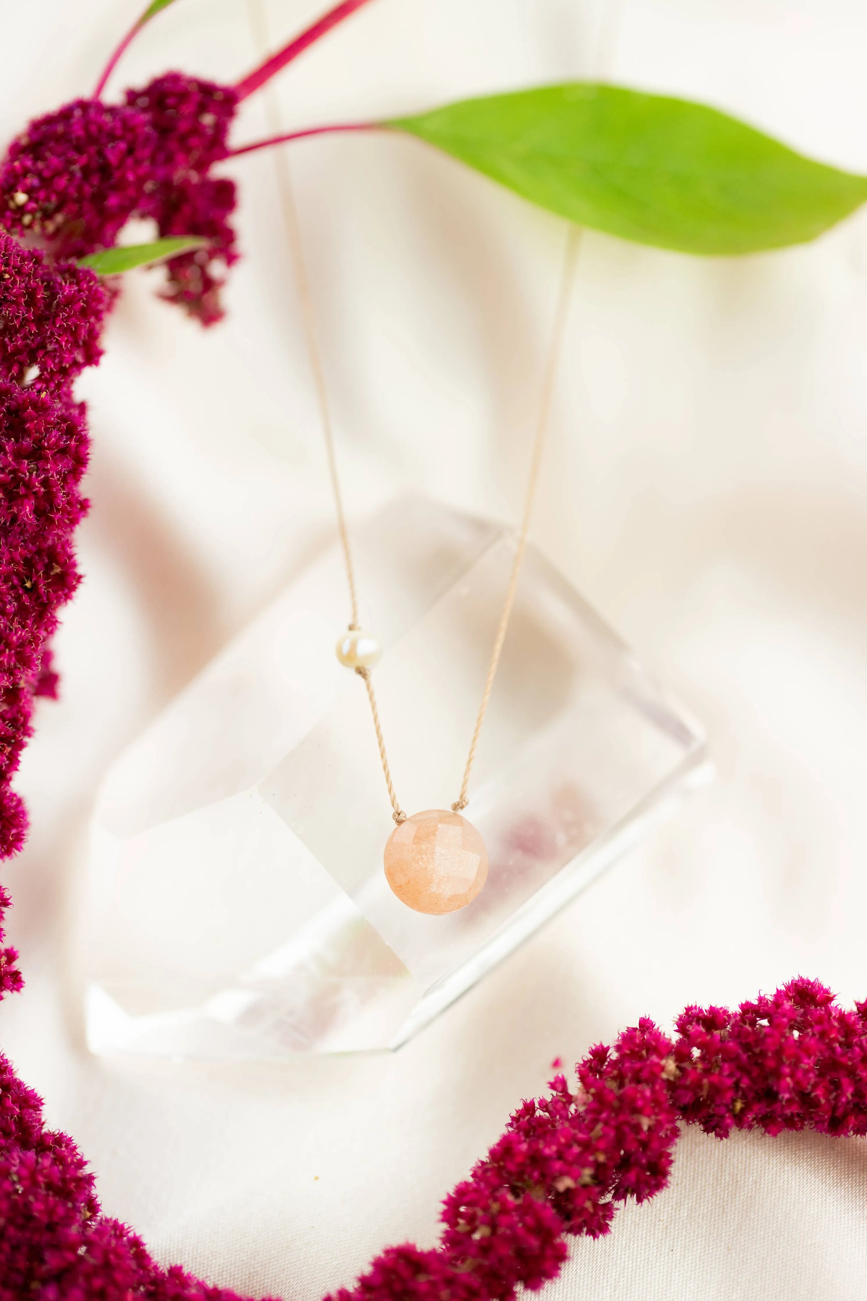 You Are Cherished Necklace - Pearl & Peach Moonstone